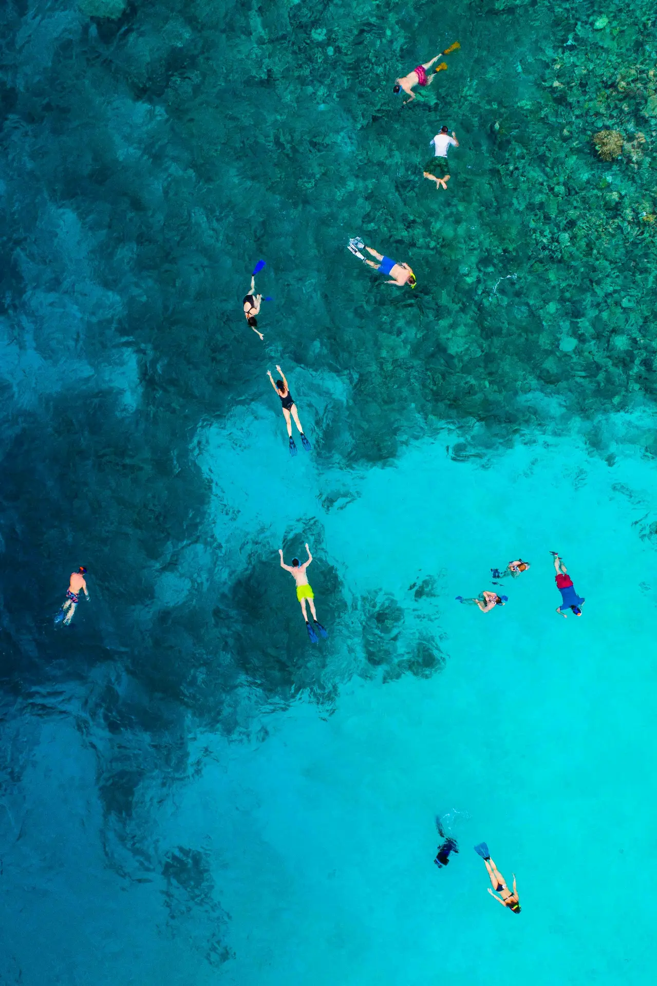 People snorkeling in the clear waters near Conrad Tulum