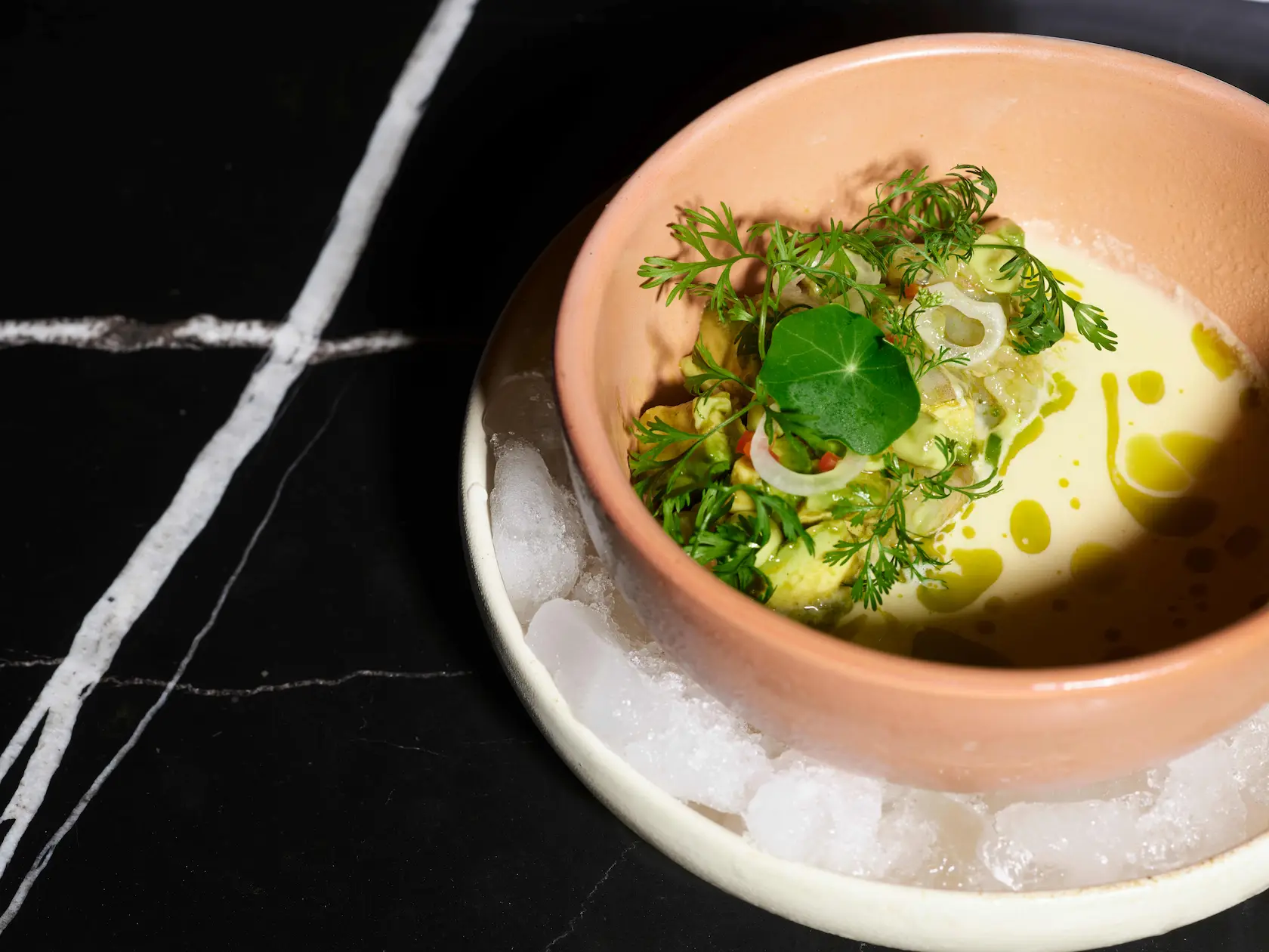 Soup served at Autor restaurant in Conrad Tulum Riviera Maya hotel