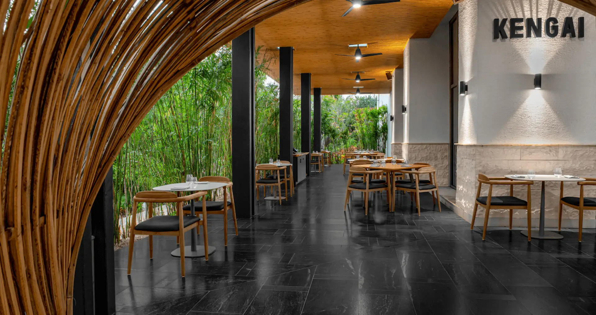 The outdoor terrace of the Kengai restaurant at the Conrad Tulum Riviera Maya hotel