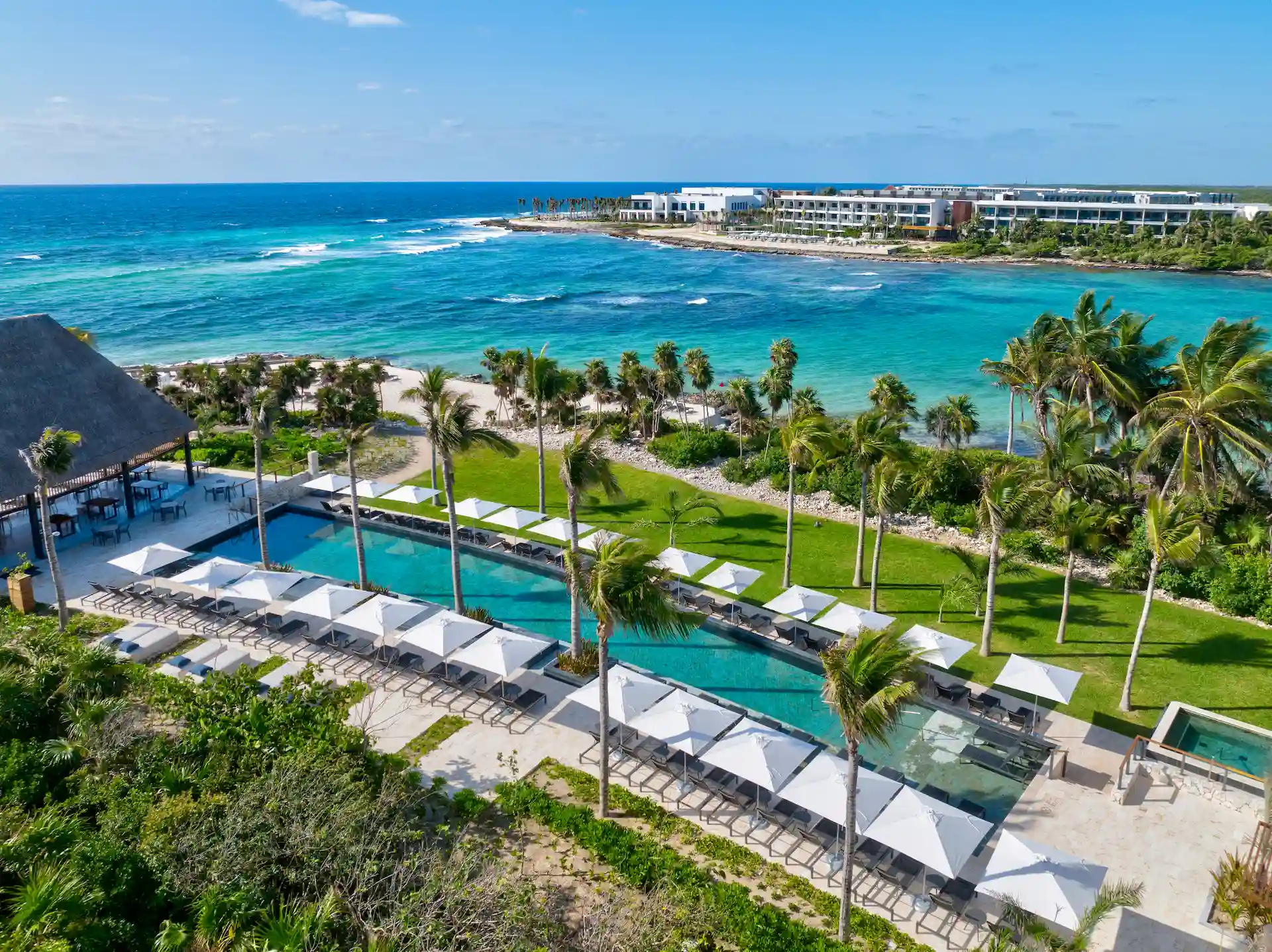 Aerial view of Conrad Tulum pool beach